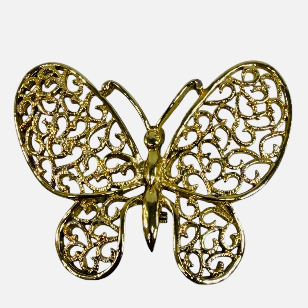 Vintage Butterfly Gold Tone Brooch Pin Bug Insect Lapel Scarf Jacket Hat Fashion